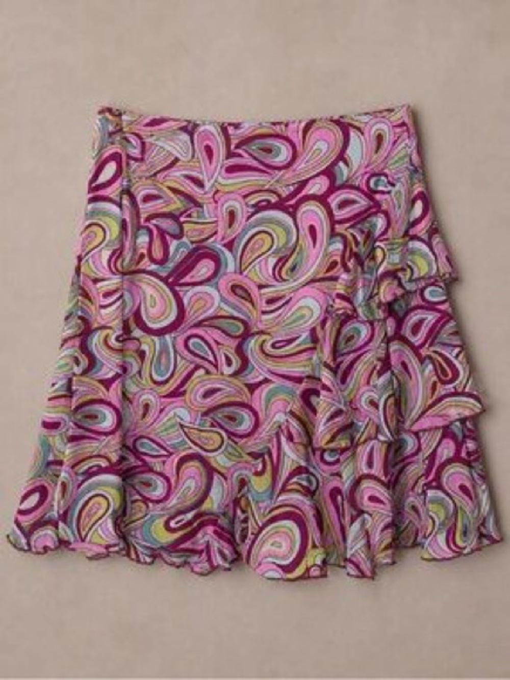 Y2K Bisou Bisou Women's Pink Paisley Ruffle Skirt